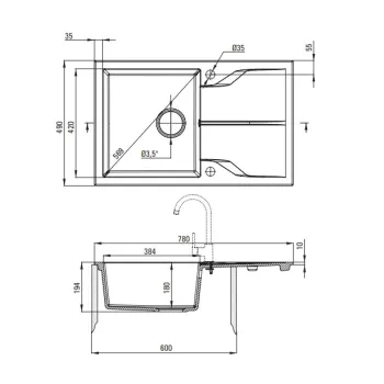 Virtuves izlietnes komplekts Deante Andante Granīta ar maisītāju, bēšs ZQNN5113