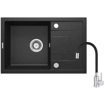 Virtuves izlietnes komplekts Deante Corio Granīta ar maisītāju elastīgu izteka, grafīts ZRCP2113