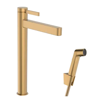 Vannas istabas izlietnes maisītājs Hansgrohe Finoris 260 ar Push-Open noteci un bide dušas galvu, EcoSmart, pulēta bronza 76220140