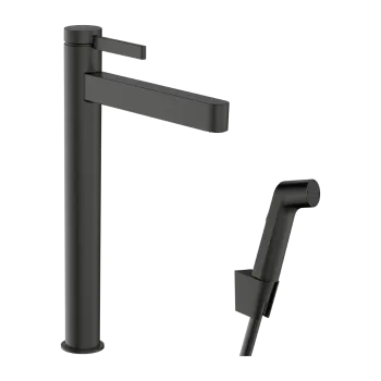 Vannas istabas izlietnes maisītājs Hansgrohe Finoris 260 ar Push-Open noteci un bide dušas galvu, EcoSmart, pulēts melns hroms 76220340