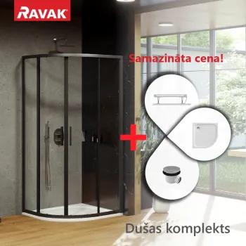 Dušas Kabīnes komplekts RAVAK SET4 Dušas stūris BLSCP4-80 melns + stikls Transparent + Elipso Pro