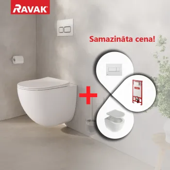 Tualetes poda komplekts Ravak SETWC1 Rāmis G II/1120 + pods Chrome AquaSpin Rifmree ar SoftClose vāku +  Balta Poga Uni