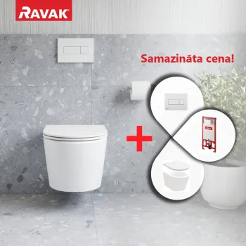 Tualetes poda komplekts Ravak SETWC3 Rāmis G II/1120 + pods Flow RimOff  ar SoftClose vāku + Balta Poga Uni