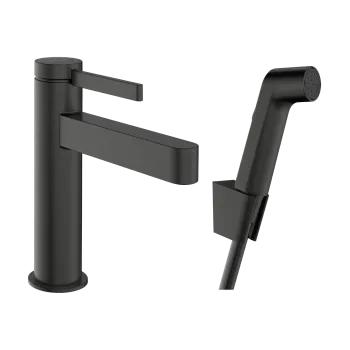 Vannas istabas izlietnes maisītājs Hansgrohe Finoris 110 ar Push-Open ar Bidetta, EcoSmart, Birstēts Melns Hroms 76210140