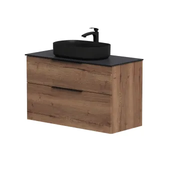 Vannas istabas skapītis Kame Big 100cm 2 atvilknes, Zem virsmas, Bez izlietnes, Tobacco oak BUC/10-3DR/19-BIG