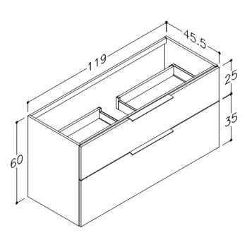 Vannas istabas skapītis Kame Big 120cm 2 atvilknes, bez izlietnes, Brūns Ozols   BU/12-3DR/20-BIG