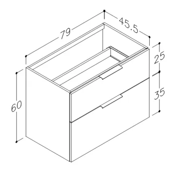 Vannas istabas skapītis Kame Big 80cm 2 atvilknes, Zem virsmas, Bez izlietnes, Graphite BUC/8-3DR/D27-BIG