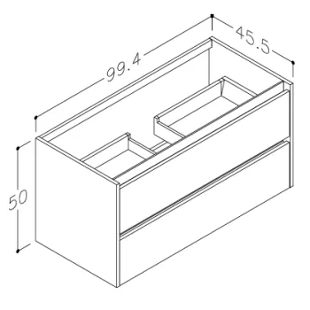 Vannas istabas skapītis Kame City 100cm 2 atvilknes, bez izlietnes, alumīnija profils, Gaišs Ozols BU/10-3DR/35P1