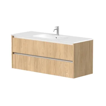 Vannas istabas skapītis Kame City 120cm 2 atvilknes, Zem virsmas, Bez izlietnes, Balti profili, Gaišs Ozols BUC/12-3DR/35P3