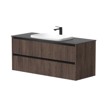 Vannas istabas skapītis Kame City 120cm 2 atvilknes, Zem virsmas, Bez izlietnes, melni profili Brūns Ozols BUC/12-3DR/20P2