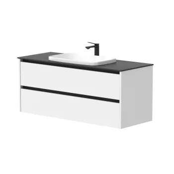 Vannas istabas skapītis Kame City 120cm 2 atvilknes, bez izlietnes, melni profili Balts Matēts BU/12-3DR/D02P2