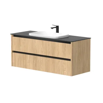 Vannas istabas skapītis Kame City 120cm 2 atvilknes, bez izlietnes, melni profili Gaišs Ozols BU/12-3DR/35P2