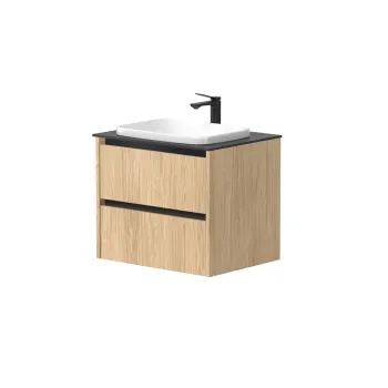 Vannas istabas skapītis Kame City 60cm 2 atvilknes, Zem virsmas, Bez izlietnes, melni profili Gaišs Ozols BUC/6-3DR/35P2