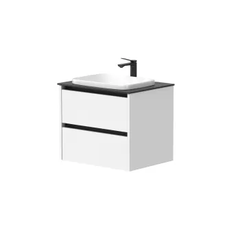 Vannas istabas skapītis Kame City 60cm 2 atvilknes, bez izlietnes, melni profili Balts Matēts BU/6-3DR/D02P2