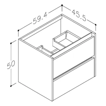 Vannas istabas skapītis Kame City 60cm 2 atvilknes, bez izlietnes, melni profili Gaišs Ozols BU/6-3DR/35P2