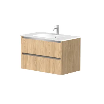 Vannas istabas skapītis Kame City 80cm 2 atvilknes, Bez izlietnes, alumīnija profils, Gaišs Ozols BU/8-3DR/35P1