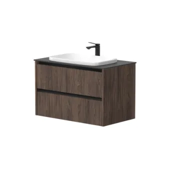 Vannas istabas skapītis Kame City 80cm 2 atvilknes, Zem virsmas, Bez izlietnes, melni profili Brūns Ozols BUC/8-3DR/20P2
