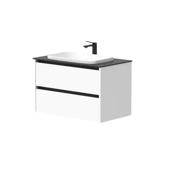 Vannas istabas skapītis Kame City 80cm 2 atvilknes, bez izlietnes, melni profili Balts Matēts BU/8-3DR/D02P2