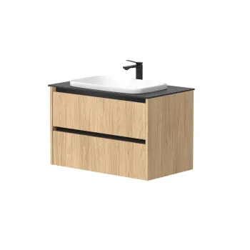 Vannas istabas skapītis Kame City 80cm 2 atvilknes, bez izlietnes, melni profili Gaišs Ozols BU/8-3DR/35P2