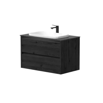 Vannas istabas skapītis Kame City 80cm 2 atvilknes, bez izlietnes, melni profili Melns Ozols BU/8-3DR/1P2