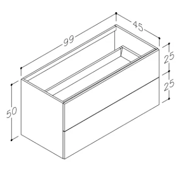 Vannas istabas skapītis Kame Gama 100cm 2 atvilknes (push to open), Zem virsmas, Bez izlietnes, Copper oak BUC/10-3DR/48-PO