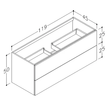 Vannas istabas skapītis Kame Gama 120cm 2 atvilknes (push to open), bez izlietnes, Melns Ozols BU/12-3DR/1-PO