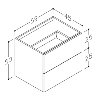 Vannas istabas skapītis Kame Gama 60cm 2 atvilknes (push to open), Zem virsmas, Bez izlietnes, Balts Matēts BUC/6-3DR/D2-PO