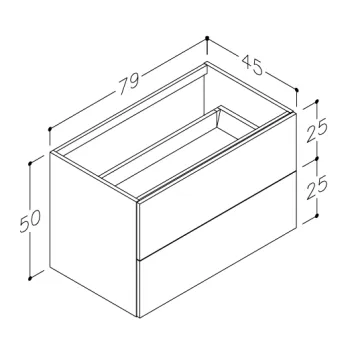 Vannas istabas skapītis Kame Gama 80cm 2 atvilknes (push to open), Zem virsmas, Bez izlietnes, Balts Matēts BUC/8-3DR/D2-PO