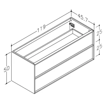 Vannas istabas skapītis Kame Home 120cm 2 atvilknes, Zem virsmas, Bez izlietnes, Copper oak BUC/12-3DR/N11-HM