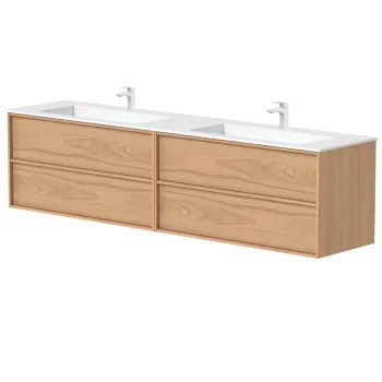 Vannas istabas skapītis Kame Home 160cm 2 atvilknes, dubultais (2x100cm), zem izlietnes / virsmas, Natural oak BUDC/20-3DR-DB/N05-HM