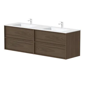 Vannas istabas skapītis Kame Home 160cm 2 atvilknes, dubultais (2x80cm) zem virsmas Brūns Ozols BUC/16-3DR-DB/N07-HM