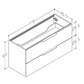 Vannas istabas skapītis Kame Liris 120cm 2 atvilknes, Zem virsmas, Bez izlietnes, Brūns Ozols BUC/12-3DR-V8/20-LIR