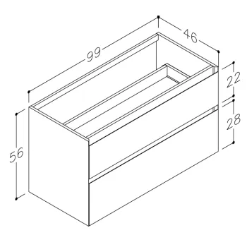 Vannas istabas skapītis Kame Loft 100cm 2 atvilknes, Zem virsmas, Bez izlietnes, Terracotta BUC/10-3DR/D23-LFT