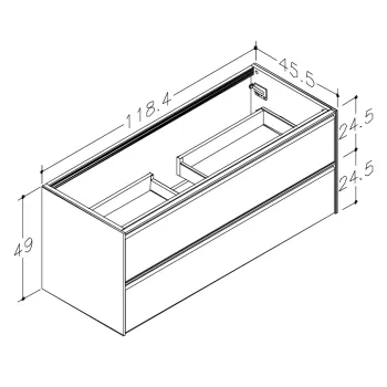 Vannas istabas skapītis Kame Moon 120cm 2 atvilknes, bez izlietnes, Balts Matēts BU/12-3DR/D02-MO