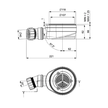 Sifons Dušas paliktnim Polysan diametrs 90, DN40, zems 17672