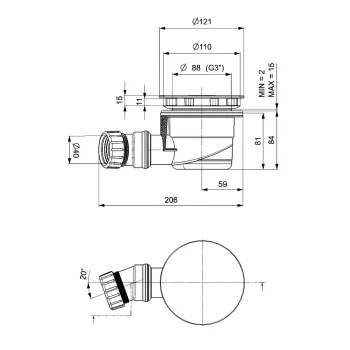 Sifons Dušas paliktnim Polysan diametrs 90, DN40, pulēts nerūsējošā tērauda vāks (17911)