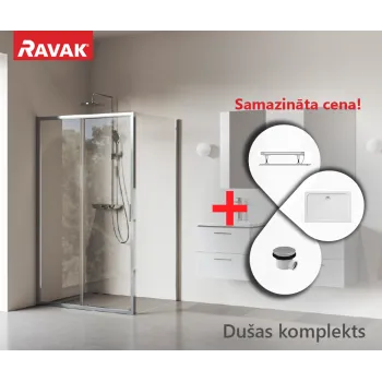 Dušas kabīnes komplekts RAVAK SET20 NBLDP2-100 Kreisā Puse Caurspīdīgs stikls, Hromēti profili