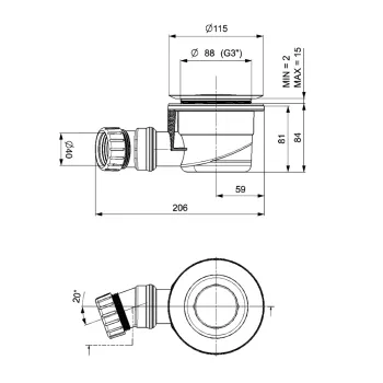 Sifons Dušas paliktnim Polysan diametrs 90, Zems, DN40, balts vāciņš (17924W)