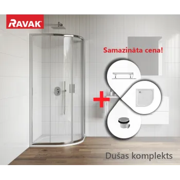 Dušas Kabīnes komplekts RAVAK SET2 XU1CP4-90 R550 Caurspīdīgs stikls, Hromēti profili