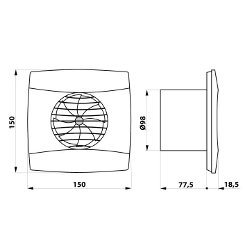 Ventilators Sapho UC-10 T aksiāls ar taimeri8 W, 100 mm, melns 01202100