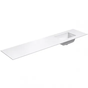 Darba virsma ar izlietni Kame Universal HPL 200cm Labā ar Easy Clean sifonu Balta Matēta