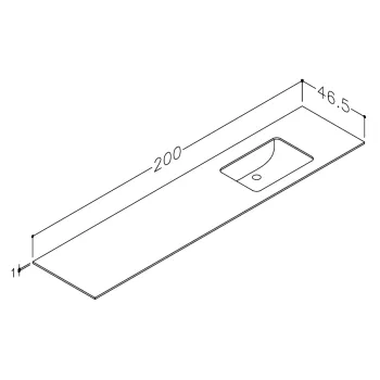 Darba virsma ar izlietni Kame Universal HPL 200cm Labā ar Easy Clean sifonu Black lava