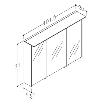 Spoguļskapītis Kame Loft 100 ar 3 spoguļdurvīm, LED gaismu un sensoru Pearl Grey MC3DML/100-70/D37-LFT