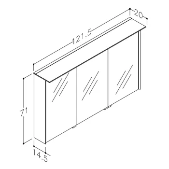 Spoguļskapītis Kame Loft 120 ar 3 spoguļdurvīm, LED gaismu un sensoru Pearl Grey MC3DML/120-70/D37-LFT