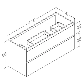 Vannas istabas skapītis Kame Loft 120cm 2 atvilknes, dubultais Balts Matēts BUD/12-3DR/D02-LFT