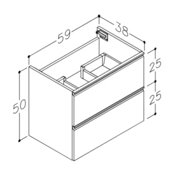 Vannas istabas skapītis Kame Match 60cm 2 atvilknes, bez izlietnes, Balts Matēts BU/6-2DR/D02-MT