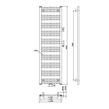Dvieļu žāvētājs / Radiators Bruckner Albrecht 40x157cm, centrālais pieslēgums, balts 600.113.4