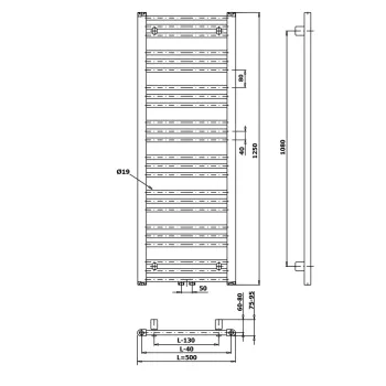 Dvieļu žāvētājs / Radiators Bruckner Albrecht 50x125cm, 525 W, melns 600.114.6