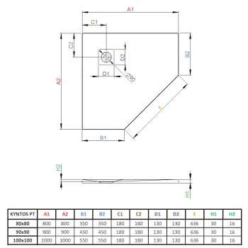 Dušas paliktnis, labais Kyntos PT 800 x 800 mm, Piecstūrveida  balts. IZPĀRDOŠANA