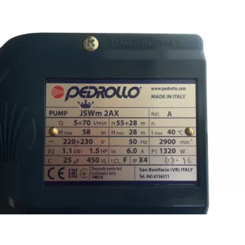 Ūdens sūknis ar hidroforu Pedrollo JSWm2AX-80 CL(1.1kW ~230V)